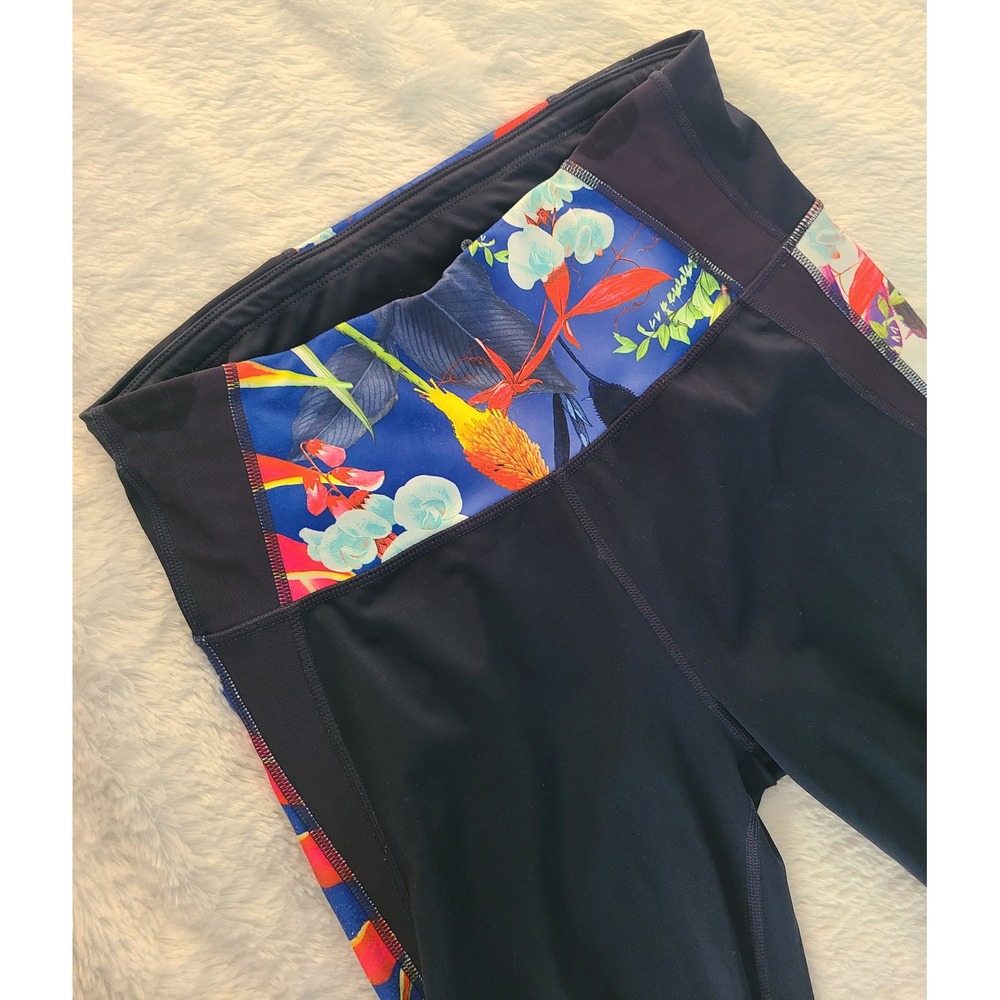 Athleta Tropical Floral Mesh High Rise Leggings Navy Blue Multi Womens M 596935